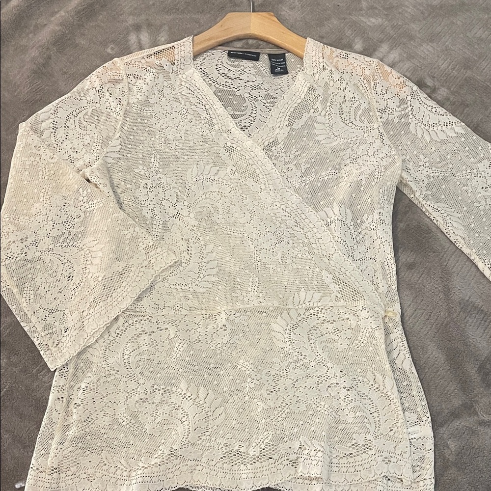 New York & Company Beige Lace Top